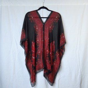 Sheer Poncho Style Shirt (Red and Black)